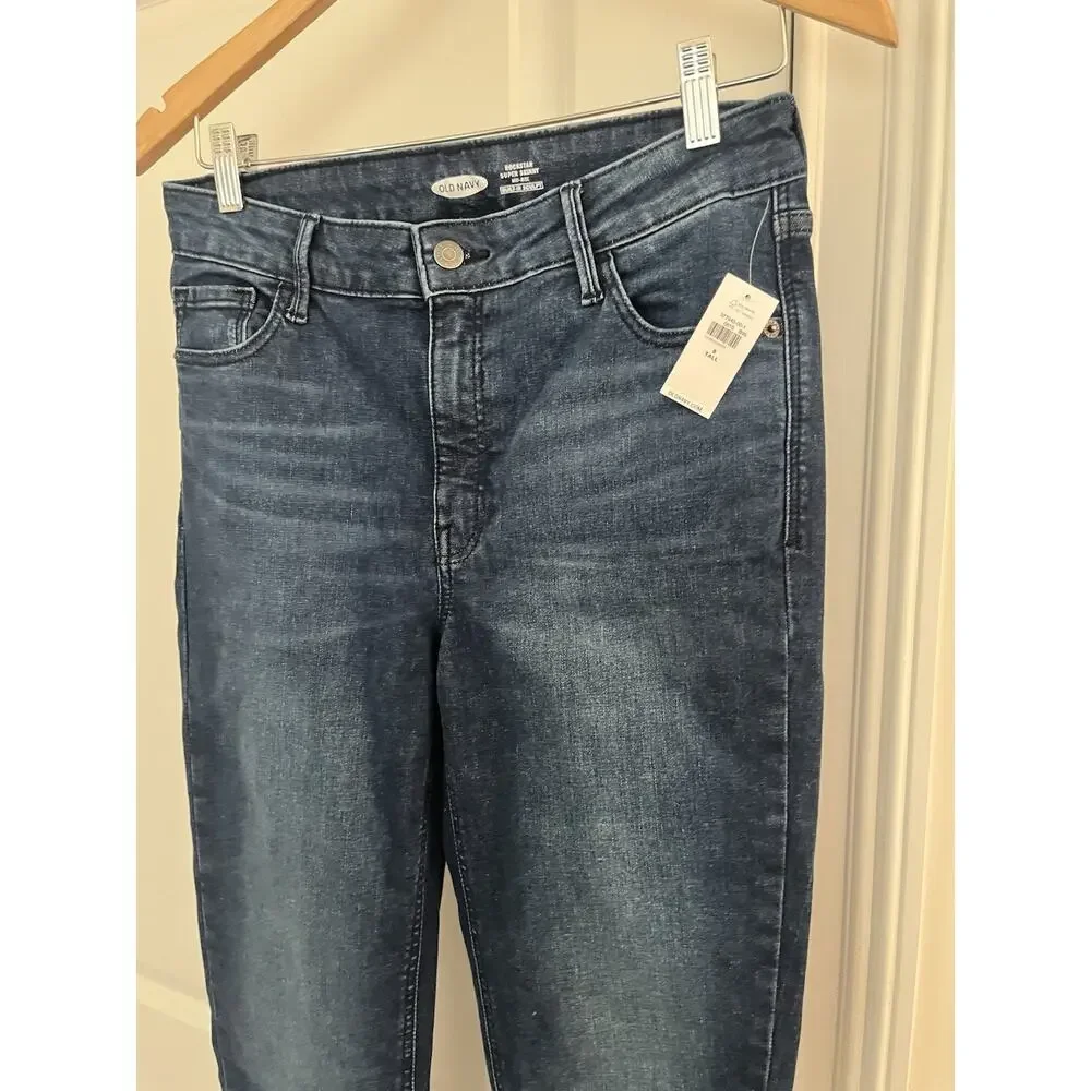 Old navy women rockstar skinny jeans mid rise size 8 tall blue NWT